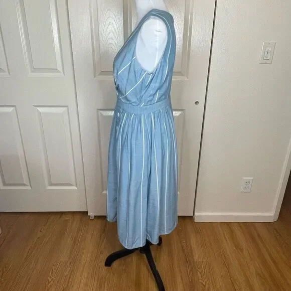 Gal Meets Glam Collection Button Front Surplice Dress Blue With White Stripes Si - Picture 2 of 14